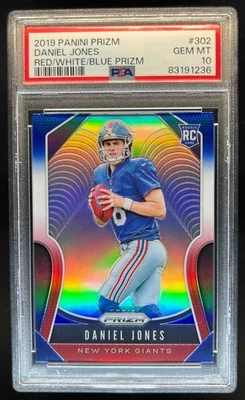 2019 Prizm Daniel Jones RC Red White and Blue Rookie #302 Giants PSA 10 - Image 1 of 2