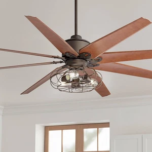 72" Predator Rustic Indoor Ceiling Fan with LED Light Remote Bronze Cherry Cage - Picture 1 of 8