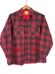 VTG 70s Sears Red Black Buffalo Plaid Quilted Button Down Shirt Shacket XL - Picture 1 of 8