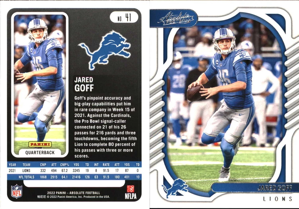 2022 Panini Absolute - Jared Goff #41 - Image 1 of 1