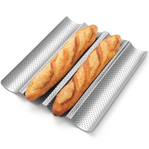 Baguette Bread Pan Nonstick Perforated Baguette Pan for French Bread Baking 4 Lo - Picture 1 of 7