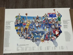 Original 1987 NBA League Poster mit Statistiken Michael Jordan Larry Bird Magic Kareem - Bild 1 von 17
