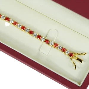 9.00Ct Round 4mm Lab Created Diamond Ruby Tennis Bracelet 14K Yellow Gold Plated - Picture 1 of 9