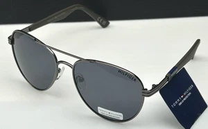 Tommy Hilfiger Men's 57mm Gunmetal Frame Gray Lens Aviator Sunglasses NEW - Picture 1 of 3