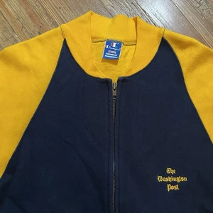 Vintage 80s Washington Post Champion Sweatshirt Size Medium Colorblock Zip Up - Picture 1 of 13