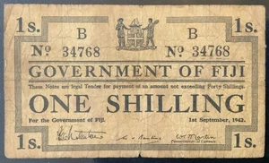 1942 FIJI PAPER MONEY - ONE SHILLING BANKNOTE! - Picture 1 of 2