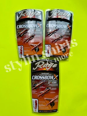 Three Rage CROSSBOW X Slipcam 100 grain Mechanical  2 Blade Broadheads 2" Cut - Image 1 of 2