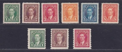 Canada Scott 231\240 MH OG 1937 KGVI Mufti Regular & Coil Stamps SCV $26.35 - Image 1 of 2