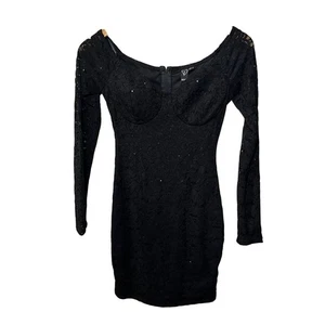 Vestido Windsor BabyDoll Vacaciones De Colección Y2K Negro Encaje Lentejuelas Noche Fiesta Mini S - Imagen 1 de 9