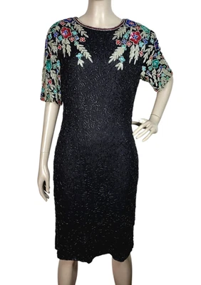 Vestido De Colección Años 80 Art Deco Con Cuentas Lentejuelas Floral Cóctel Fiesta Vacaciones Talla S/Mt Foto 1 de 4