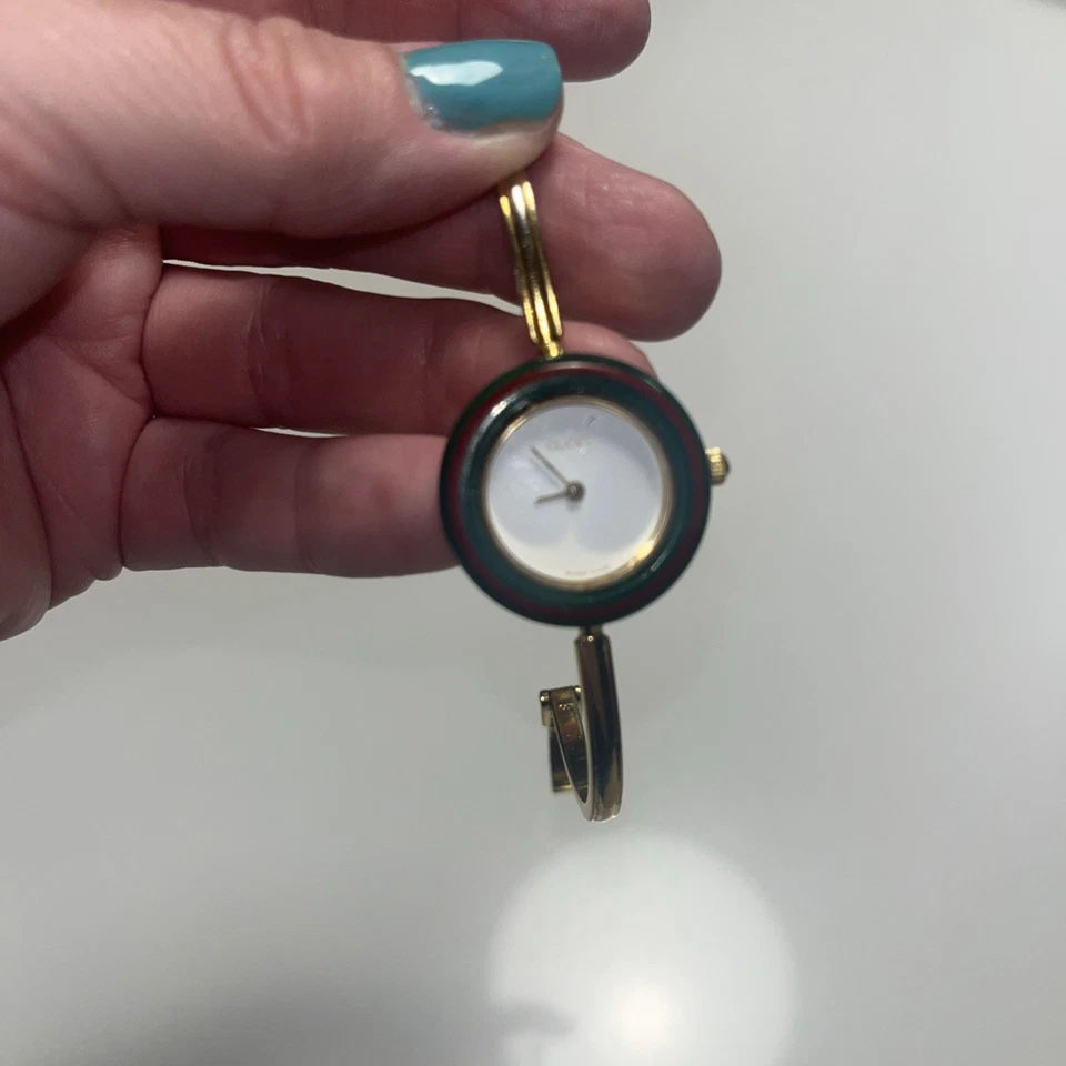 Gucci Change Bezel 12 Colors Gold White Quartz Women Watch Box Authentic Vintage - Image 1 of 4