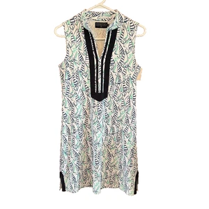 Duffield Lane sleeveless Dress Sz Small Collar stretch white boats blue Preppy - Picture 1 of 4