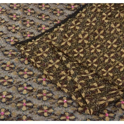 Sanskriti 复古黑色纱丽网眼手工串珠编织独特纱丽 5 码织物 — 第 1/4 张图片