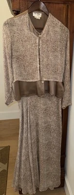 Conjunto de falda y blusa Tere Tereba para mujer talla 8 vintage seda marrón único en su clase Foto 1 de 4