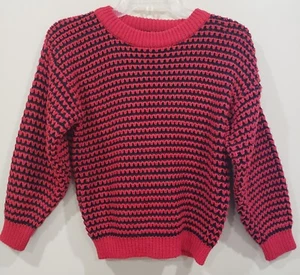 Vintage Street Scenes Girls Heavy Duty Crew Neck Ski Sweater Red Black Size XL - Picture 1 of 9