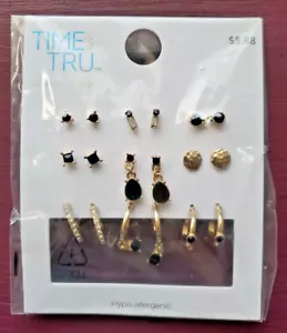 Time and Tru 9 Pair's Various Shape Gold Color Stud Earrings - Picture 1 of 7