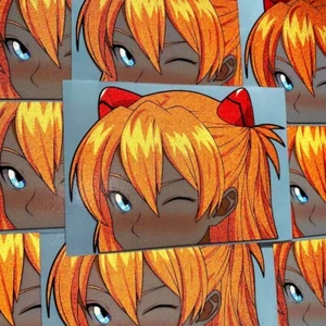 ASUKA LANGLEY REFLECTIVE ANIME GIRL PEEKER NEON GENESIS EVANGELION CAR DECAL - Picture 1 of 2