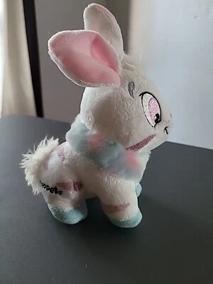 NEOPETS 2008 Striped CYBUNNY Bunny Rabbit Plush Animal Pink Eyes White Blue - Image 1 of 4