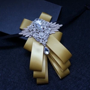 Mens Luxury Tie Formal Tie Ribbon Bow Tie Bridegroom Gold Bow Tie - Picture 1 of 1