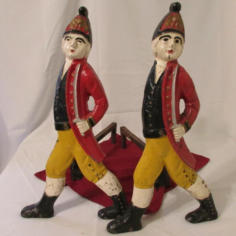 VIntage Early 20th Century Cast Iron Figural Hessian Soldier Andirons by M BIBI Cover