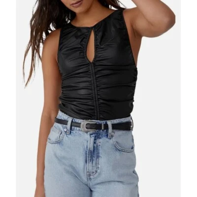 Nuevo pulóver fruncido recortado para mujer Free People Ride Along talla XS negro Foto 1 de 4