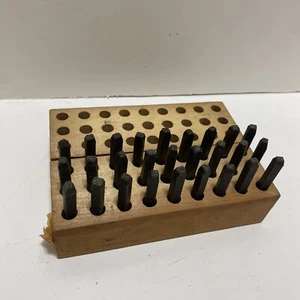 Vintage 27pc. Set, Metal Letter/Alphabet Stamping/Punch Set in Wooden Box - Picture 1 of 4