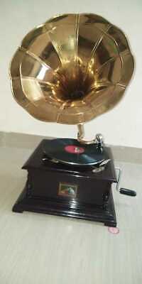 Gramophone Player 78rpm Square Phonograph Brass Horn HMV Vintage • 81.69€