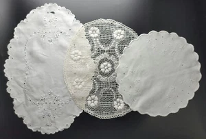 LOT Vintage Handcrafted White Lace & Embroidered Linen Doilies Set Of 3 - Picture 1 of 15