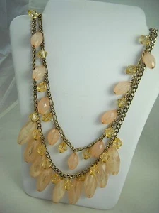 Double Strand Dusty Rose Beaded Antiqued Gold Tone Necklace 22" Sweet! - Picture 1 of 6