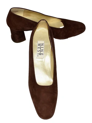 Nine West Chocolate Brown Genuine Suede Women Slip On Chunky Heels Size 9 N NWOB - Image 1 of 4