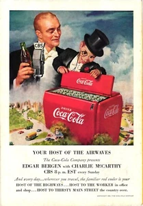 Coca Cola Print Ad Edgard Bergen & Charlie McCarthy Ventriloquist c1950 - Picture 1 of 1