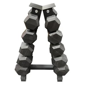 115kg - 5 Pair Hex Rubber Dumbell Weight Set with Rack - Picture 1 of 3