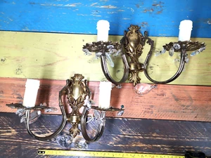 PAIR OF FRENCH BRONZE WALL LAMPS SCONCES with PRISMS n°2 - Picture 1 of 7
