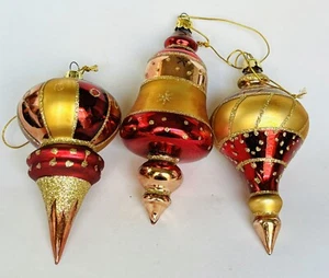 Vintage Glass Christmas Ornaments lot of 3 Red Burgundy Gold Drops - Picture 1 of 2
