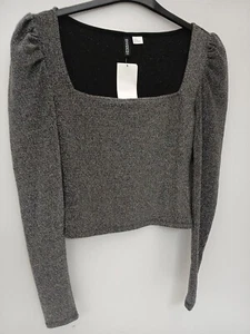 Womens Medium Silver Sparkle Square Neck Crop Party Top by Divided P2P 15" BNWT - Picture 1 of 20