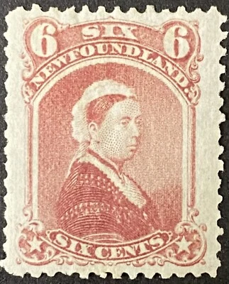 1870 SC#35 Newfoundland, Queen Victoria, Dull Rose 6 Cent Stamp, VF MH Foto 1 de 2