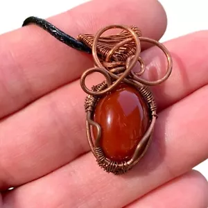 Handmade Vday Gift Carnelian Gemstone Necklace Copper Wire Wrap Pendant Jewelry - Picture 1 of 8