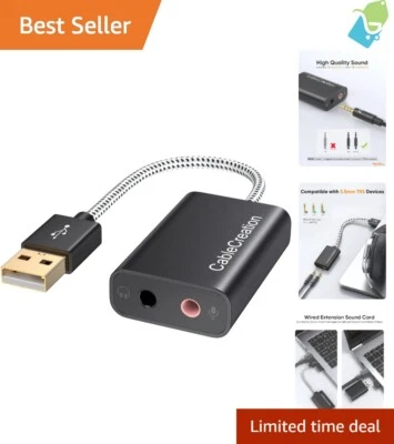 USB Audio Adapter External Sound Card - 3.5mm Headphone & Mic Jack, Plug & Pl... - Image 1 of 4