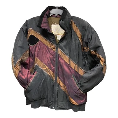 Vintage IZZI Ski Jacket Metallic Burgundy Black Zip Patchwork Stranger Things M - Image 1 of 4