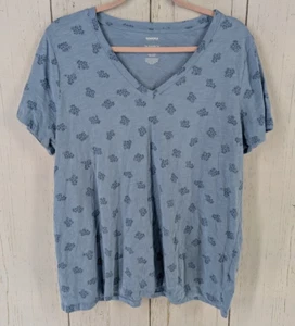 Sonoma Size Large The Everyday Tee Blue Floral V Neck Short Sleeve Womens Top - Imagen 1 de 7
