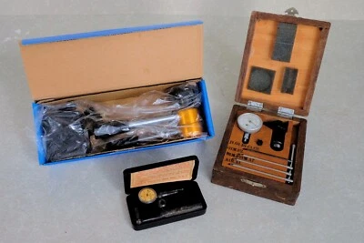 Teclock Dial Indicator w/spindles, wood box, Starrett No. 711 & Magnetic Base - Image 1 of 4