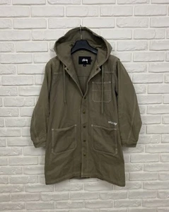 Men's Stussy Cotton Canvas Jacket Parka Coat Olive Green Size S - Picture 1 of 11