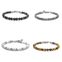 Natural Map Stone Jewelry Tiger Eye Stainless Steel Bracelets Men Beaded Bangle