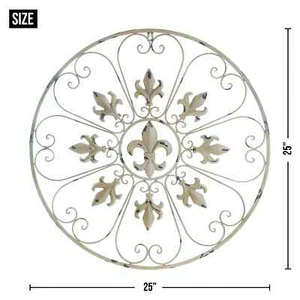 Französisch inspiriertes rundes Fleur de Lis Emblem Eisen Wanddekor - Bild 1 von 6