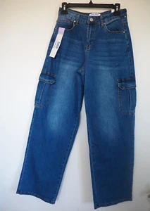 Cargo Wide Leg Zip Medium Wash Blue Denim Jeans Junior Teens Sz 5 | 27 in NWT - Picture 1 of 9