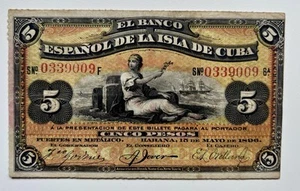 Billete 5 Pesos 1896. Banco Español Ultramar - Imagen 1 de 2