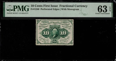 FR-1240 $0.10 First Issue Fractional Currency - 10 Cents - Graded PMG 63 EPQ - Image 1 of 2