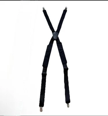 USA Made Black Suspenders Heavy Duty X-Back Clip-On Adjustable Shoulder Pads - Image 1 of 4