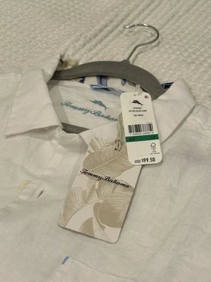 Tommy Bahama S/S Sea Glass Linen Camp Shirt Short Sleeve White Size Large $99.50 - Image 1 of 4