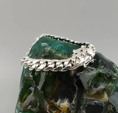 12mm x 8" Solid Metal Cuban Link Bracelet For Men's Free Gift Stud 925 Silver - Image 1 of 4